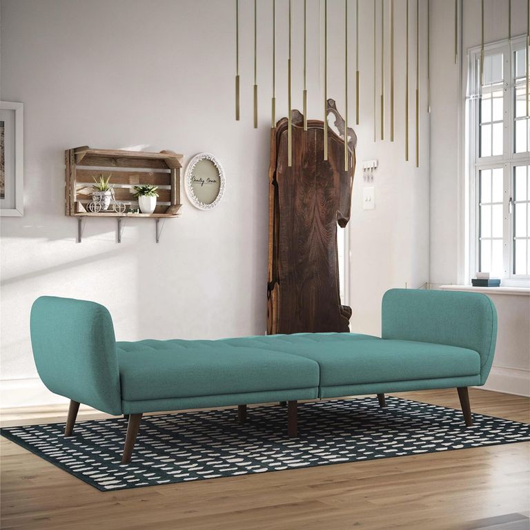 Novogratz Brittany Futon Sofa Bed - Light Blue Linen Fabric - 2115829NUK