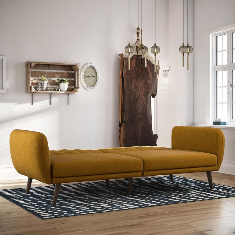 Novogratz Brittany Futon Sofa Bed - Mustard Linen Fabric - 2115929NUK