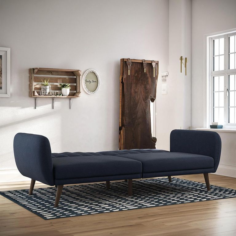 Novogratz Brittany Futon Sofa Bed - Navy Blue Linen Fabric - 2115629NUK