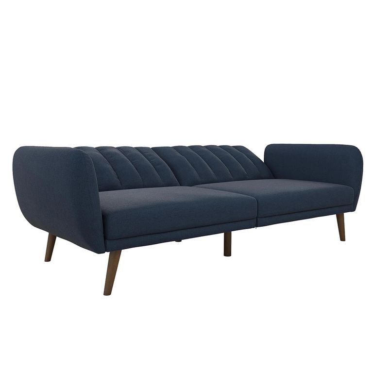 Novogratz Brittany Futon Sofa Bed - Navy Blue Linen Fabric - 2115629NUK