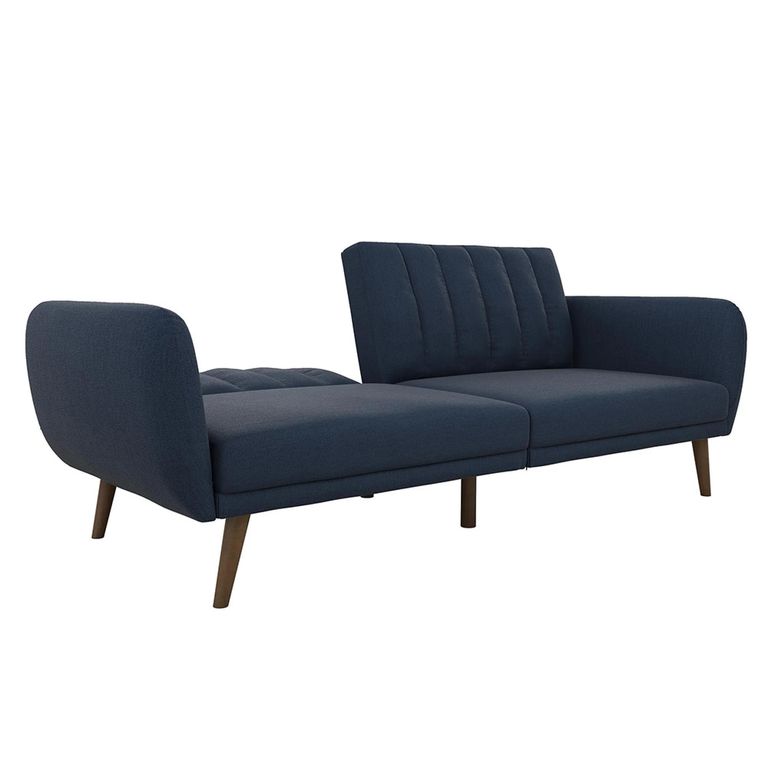 Novogratz Brittany Futon Sofa Bed - Navy Blue Linen Fabric - 2115629NUK