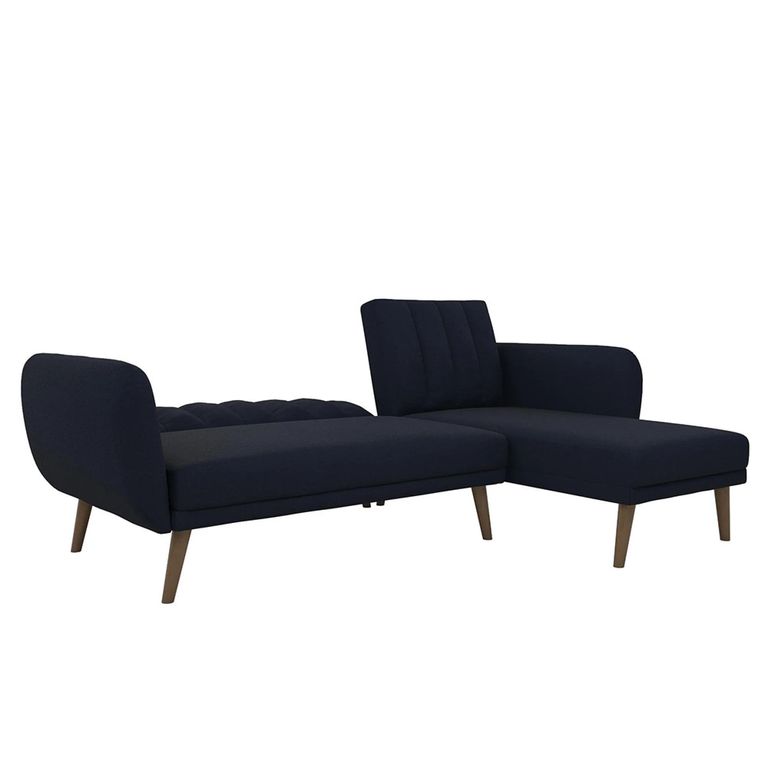 Novogratz Brittany Sectional Futon Sofa Bed - Navy Blue Linen - 2276629NUK