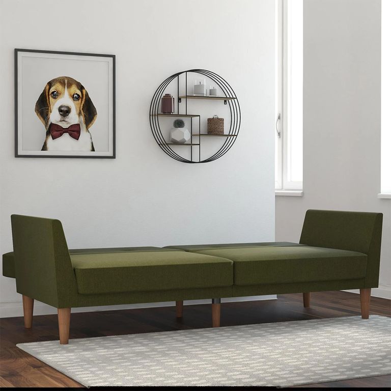 Novogratz Regal Futon Sofa Bed - Green Linen Fabric - 2180929NUK