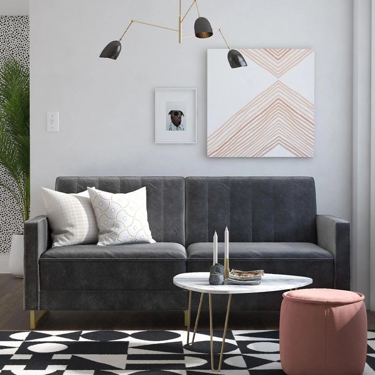 Novogratz Skylar Sofa Bed - Grey Velvet Fabric - 2358479NUK