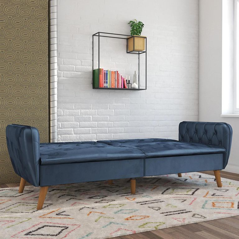Novogratz Tallulah Futon Sofa Bed - Blue Velvet Fabric - 2144679NUK
