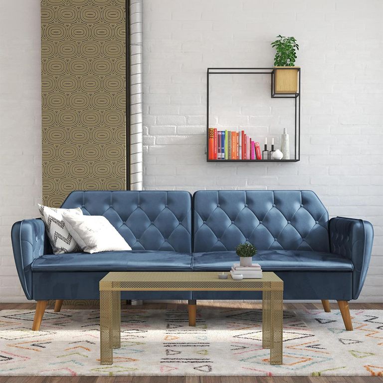 Novogratz Tallulah Futon Sofa Bed - Blue Velvet Fabric - 2144679NUK