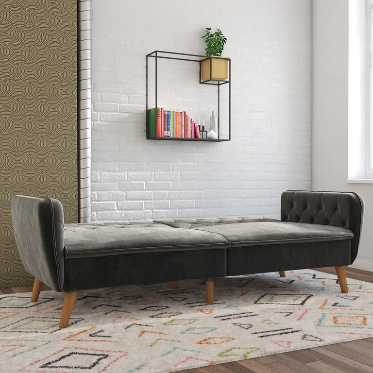Novogratz Tallulah Futon Sofa Bed - Grey Velvet Fabric - 2144479NUK