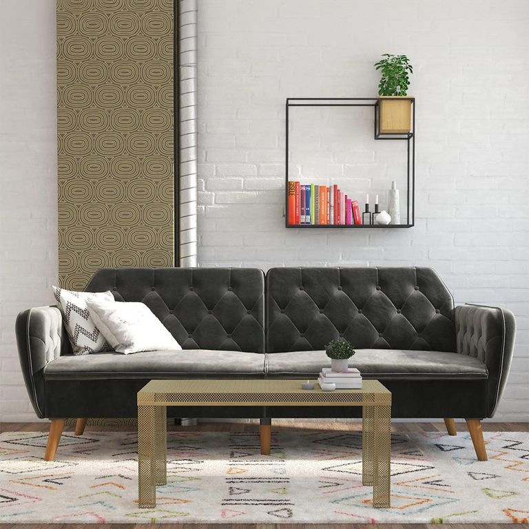 Novogratz Tallulah Futon Sofa Bed - Grey Velvet Fabric - 2144479NUK