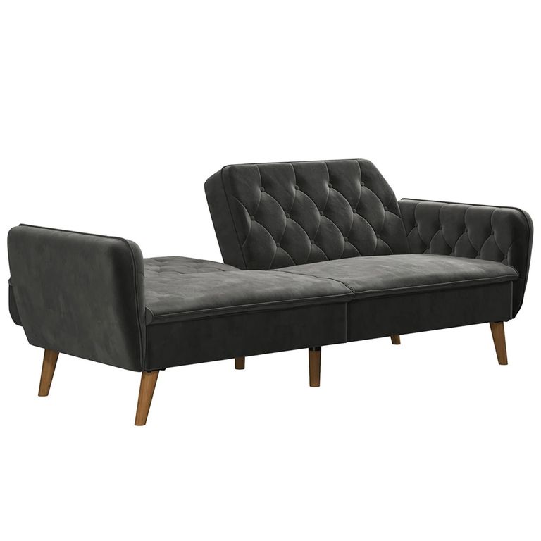 Novogratz Tallulah Futon Sofa Bed - Grey Velvet Fabric - 2144479NUK