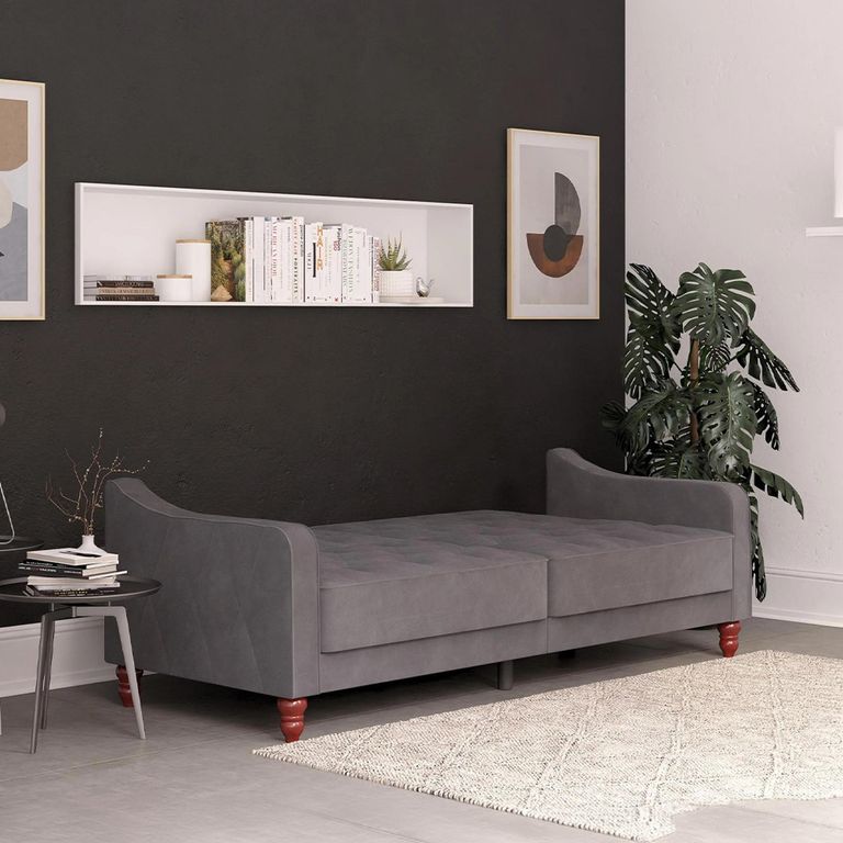 Novogratz Vintage Tufted Futon Sofa Bed - Grey Velvet Fabric - 2238479NUK
