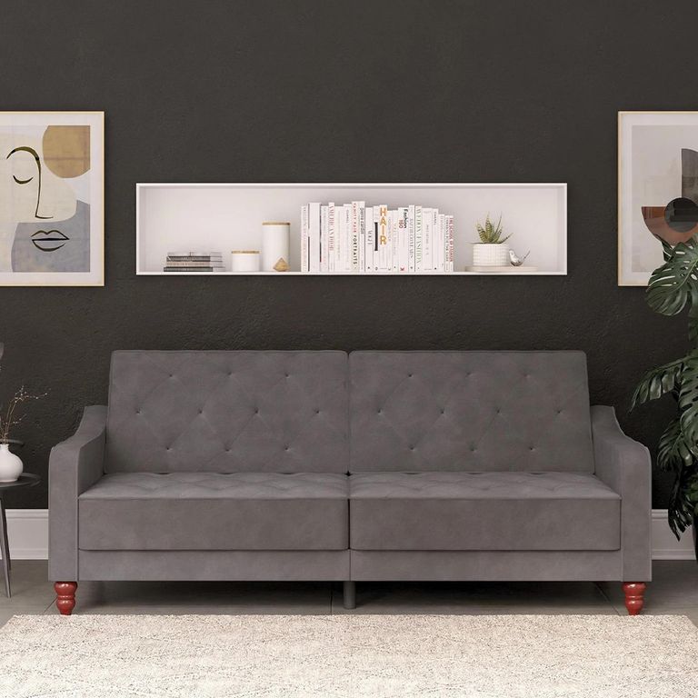 Novogratz Vintage Tufted Futon Sofa Bed - Grey Velvet Fabric - 2238479NUK