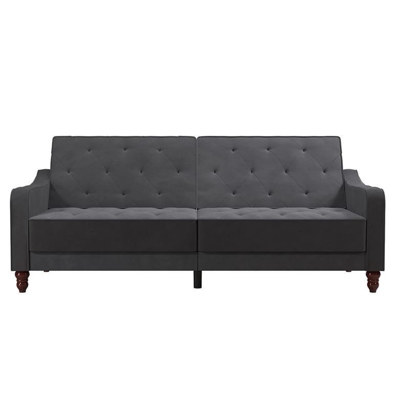 Novogratz Vintage Tufted Futon Sofa Bed - Grey Velvet Fabric - 2238479NUK