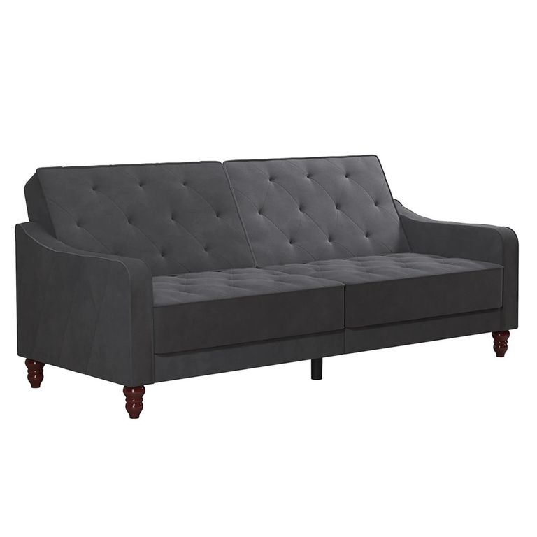 Novogratz Vintage Tufted Futon Sofa Bed - Grey Velvet Fabric - 2238479NUK