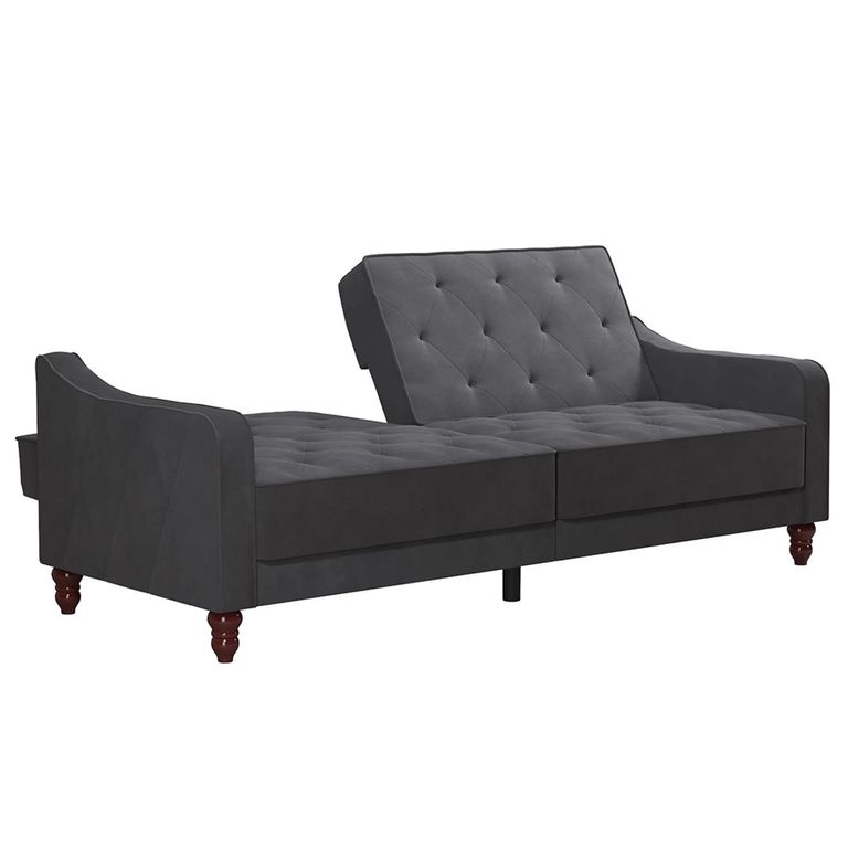 Novogratz Vintage Tufted Futon Sofa Bed - Grey Velvet Fabric - 2238479NUK