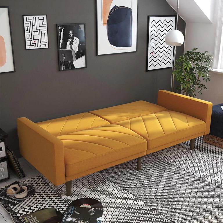 Paxson Sofa Bed - 3 Seater - Mustard Linen Fabric - 2110329UK