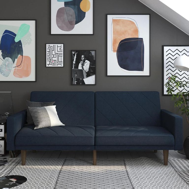 Paxson Sofa Bed - 3 Seater - Navy Blue Linen Fabric - 2110629UK