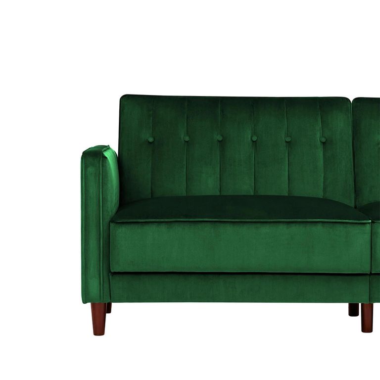 Pin Tufted Futon Sofa Bed - 3 Seater - Green Velvet Fabric -  2164979UK