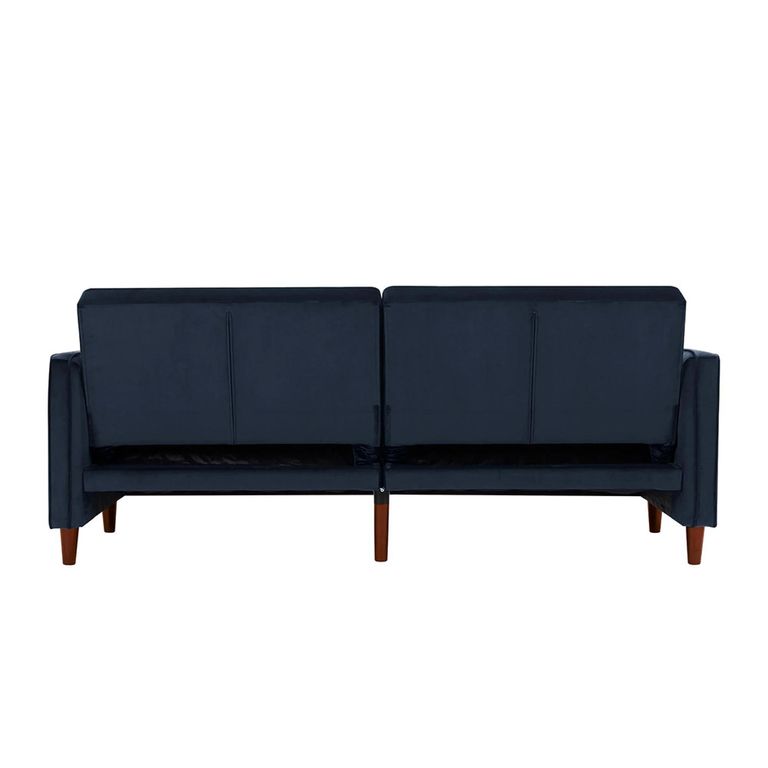 Pin Tufted Futon Sofa Bed - 3 Seater - Blue Velvet Fabric - 2164659UK