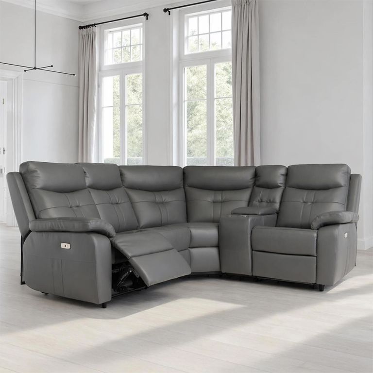 Sophia Corner Sofa - Electric Recliner - Leather - Charcoal