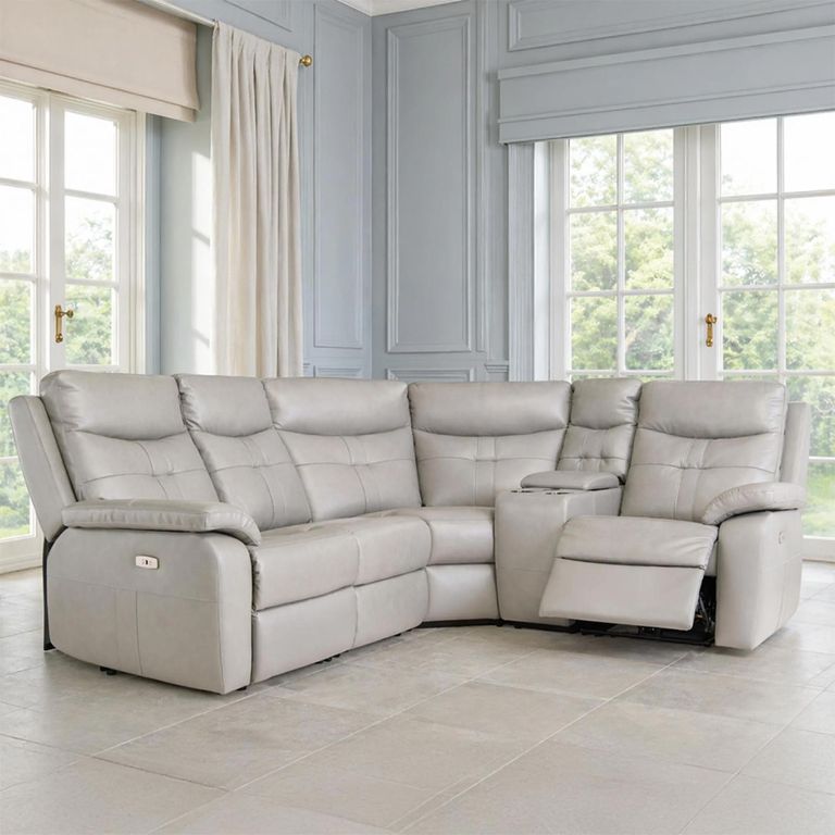 Sophia Corner Sofa - Electric Recliner - Leather - Grey