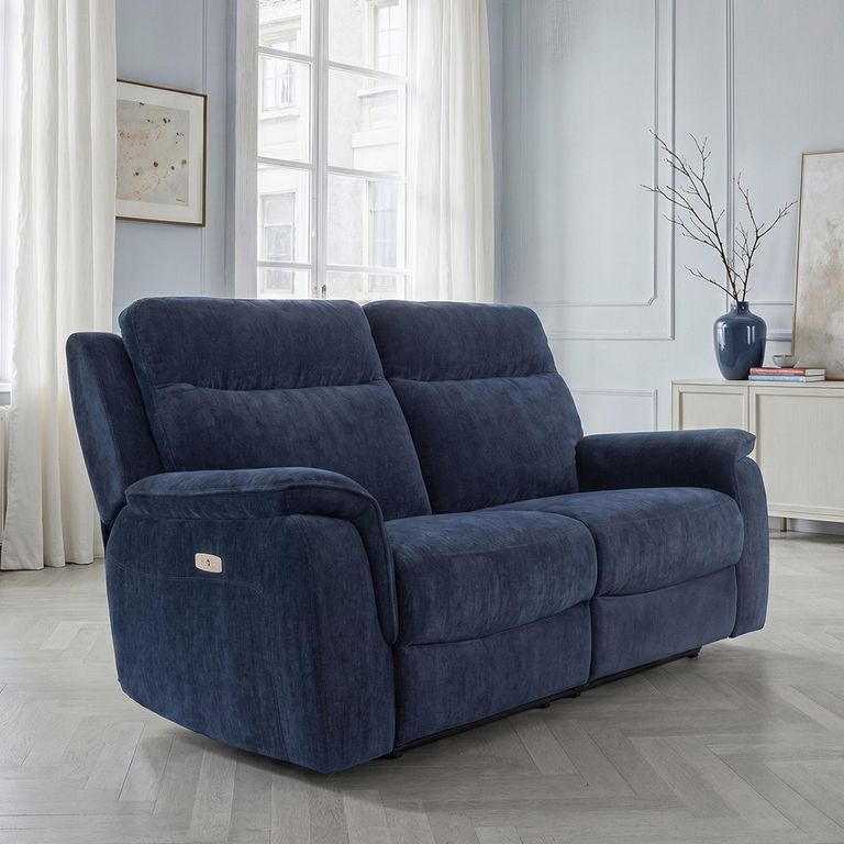 Havana Sofa - 2 Seater - Electric Recliner - Blue Fabric