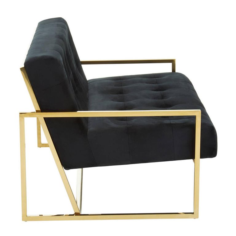 Azalea Sofa - 2 Seater - Black Velvet Fabric with Gold Metal Frame