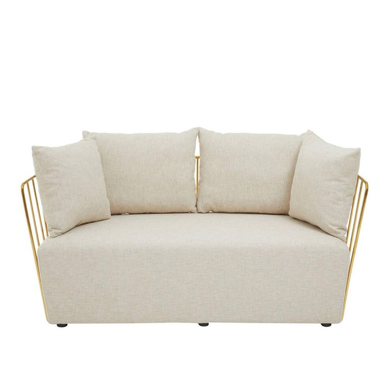 Azalea Sofa - 2 Seater - Cream Fabric with Gold Metal