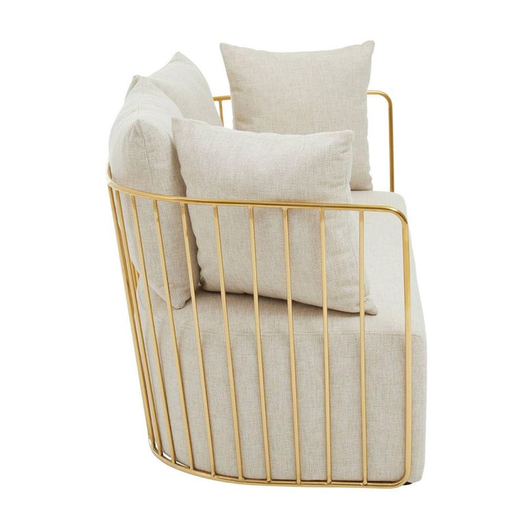 Azalea Sofa - 2 Seater - Cream Fabric with Gold Metal