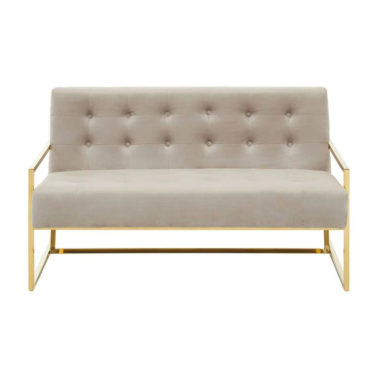 Azalea Sofa - 2 Seater - Mink Velvet Fabric with Gold Metal