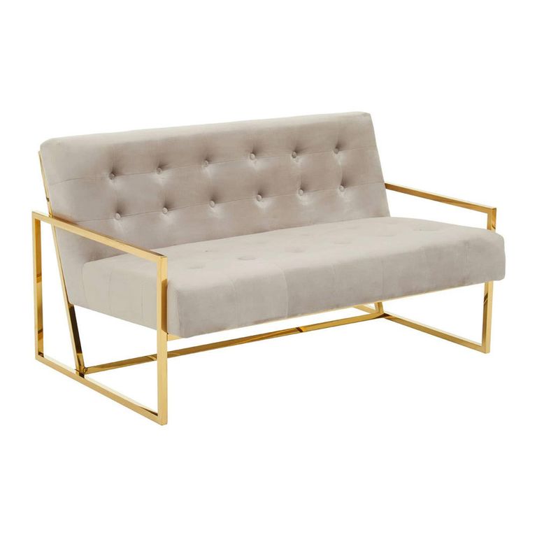 Azalea Sofa - 2 Seater - Mink Velvet Fabric with Gold Metal