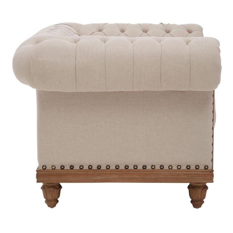 Cabra Chesterfield Armchair - Cream Fabric with Mahogany Wood