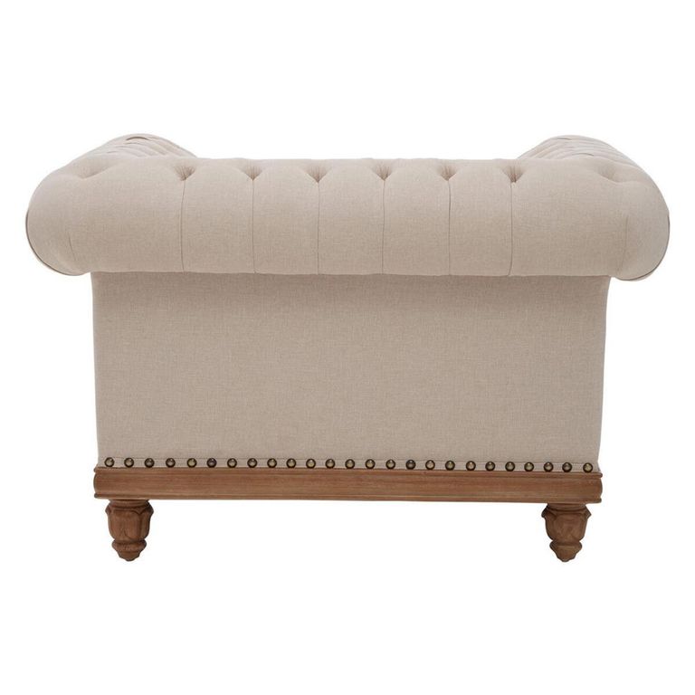 Cabra Chesterfield Armchair - Cream Fabric with Mahogany Wood