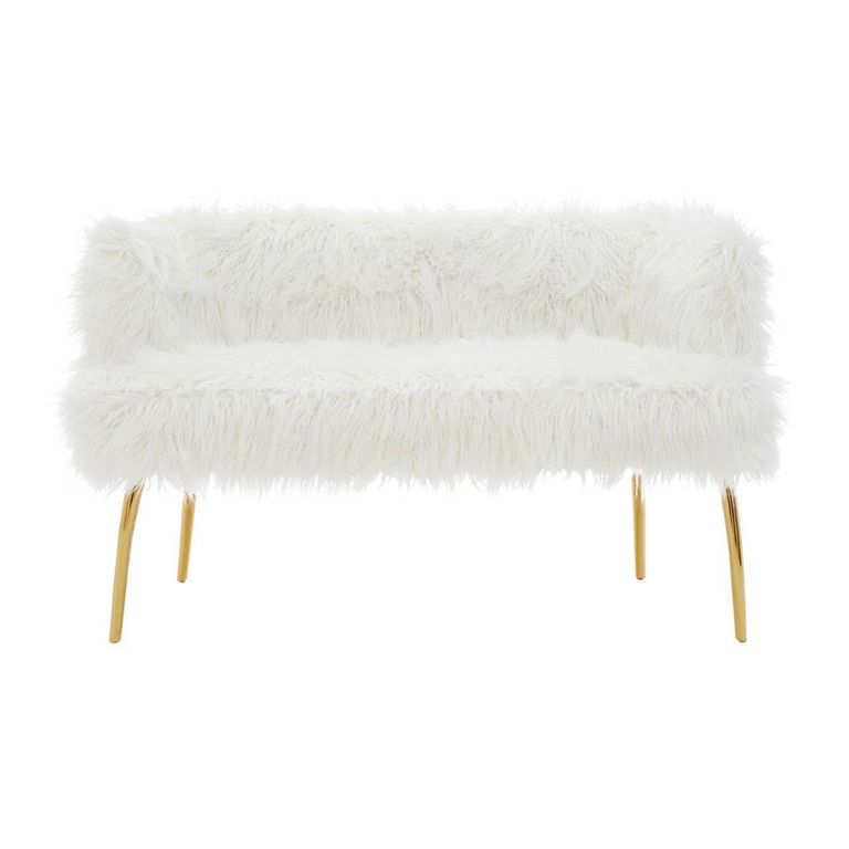 Clarence Sofa - 2 Seater - White Faux Fur with Gold Legs