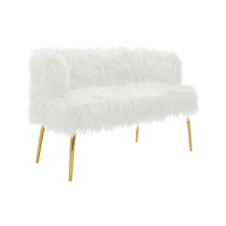 Clarence Sofa - 2 Seater - White Faux Fur with Gold Legs