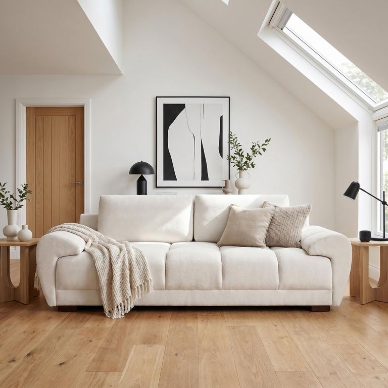 Azzuro Sofa - Cream Velvet Fabric - 3 Seater