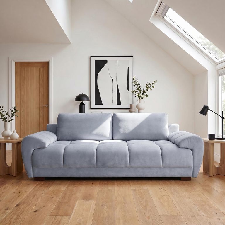 Azzuro Sofa - Grey Velvet Fabric - 3 Seater