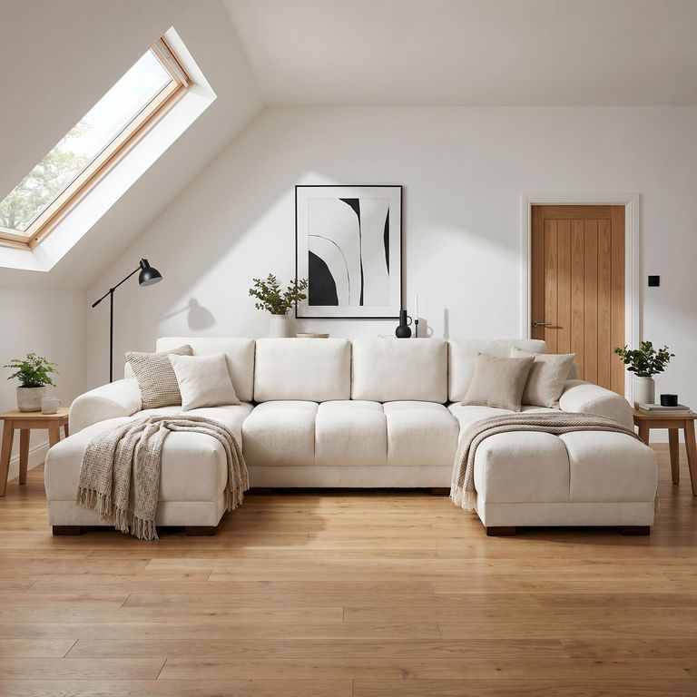 Azzuro U Shape Corner Sofa Suite - Cream Velvet Fabric