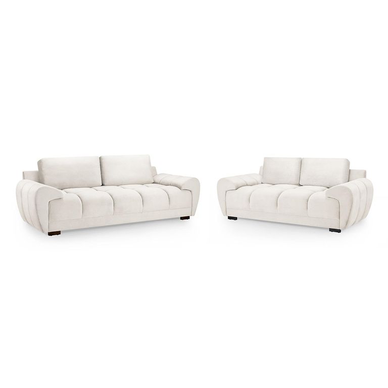 Azzuro Sofa Set - Cream Velvet Fabric - 3+2 Seater