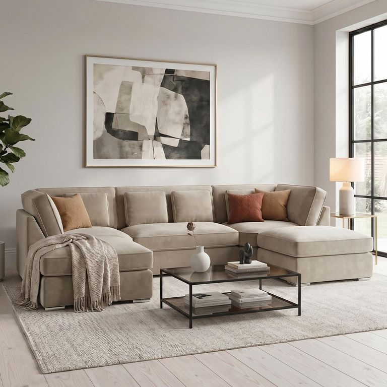 Belgravia U Shape Corner Sofa - Beige Fabric