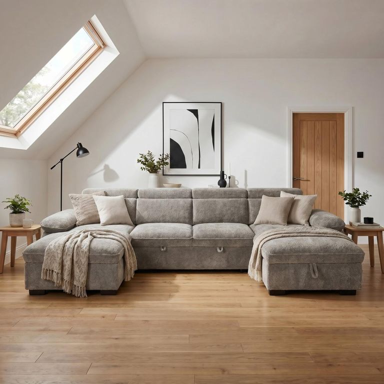 Hudson U Shape Corner Sofa Bed - Grey Fabric - Pull Out