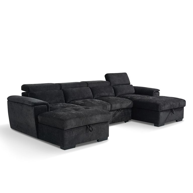 Alaya U Shape Corner Sofa Bed - Black Fabric - Pull Out
