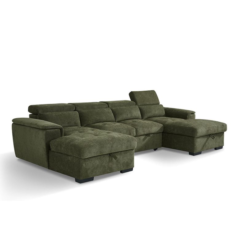 Alaya U Shape Corner Sofa Bed - Green Fabric - Pull Out