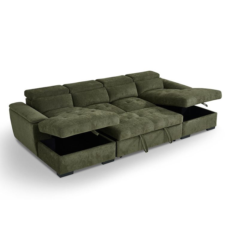 Alaya U Shape Corner Sofa Bed - Green Fabric - Pull Out
