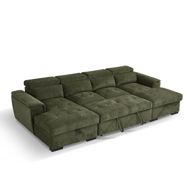 Alaya U Shape Corner Sofa Bed - Green Fabric - Pull Out