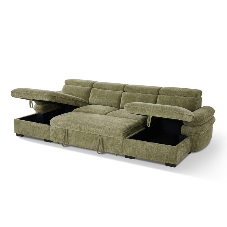 Hudson U Shape Corner Sofa Bed - Green Fabric - Pull Out