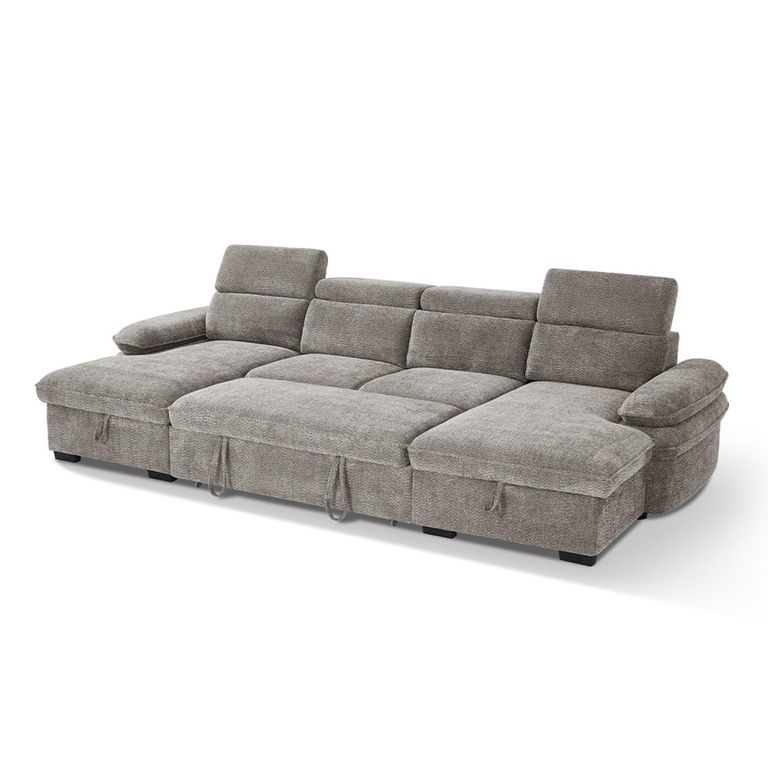 Hudson U Shape Corner Sofa Bed - Grey Fabric - Pull Out
