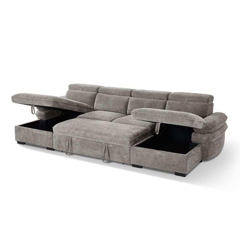 Hudson U Shape Corner Sofa Bed - Grey Fabric - Pull Out