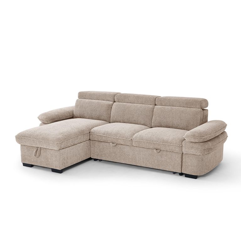 Hudson Universal Corner Sofa Bed - Beige Fabric - Pull Out