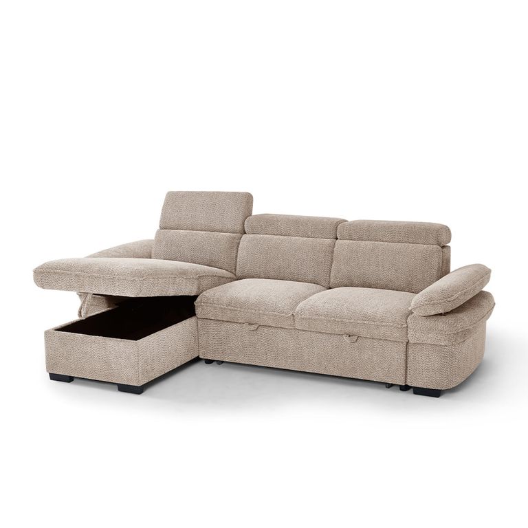 Hudson Universal Corner Sofa Bed - Beige Fabric - Pull Out