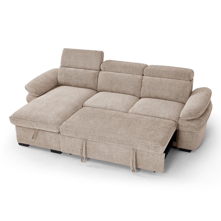 Hudson Universal Corner Sofa Bed - Beige Fabric - Pull Out